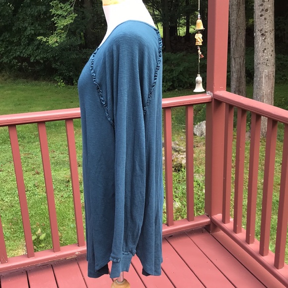 New! LC Lauren Conrad 0X mystique blue Raglan long sleeve ruffled top. - Picture 2 of 9